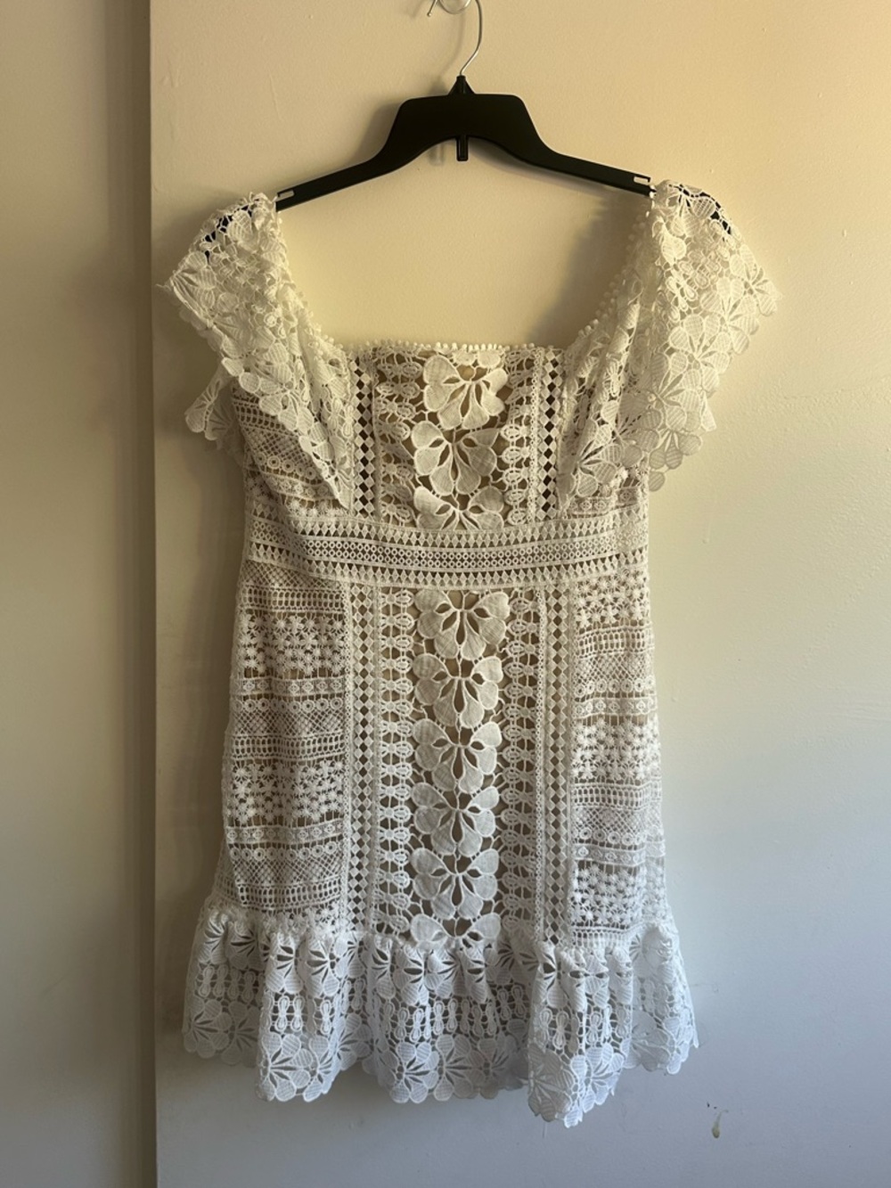 Selfie Leslie White Crochet Floral Mini Dress